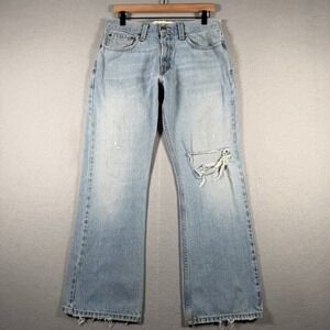 Vintage Levis 527 Low Boot Cut Jeans Womens 32x30 Light Wash Distressed Denim